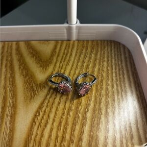 Pink and Silver Heart Earrings with Hanging Clasp